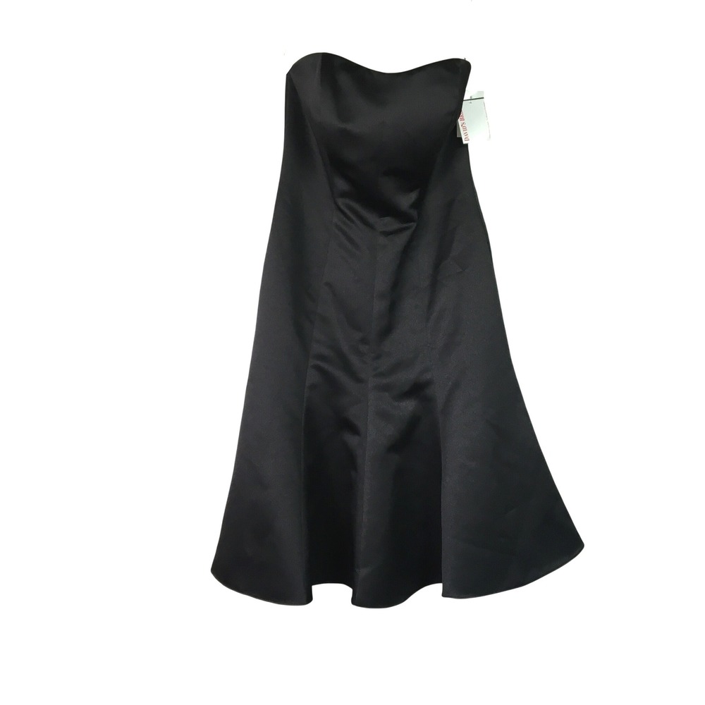 David's Bridal Strapless Satin Flare Cocktail Dress 2 Black
